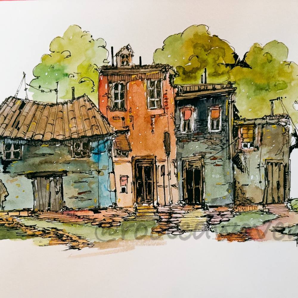 Watercolour and Ink hand drawn card
